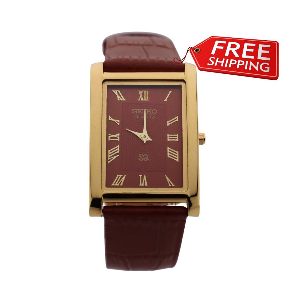 Seiko Slim Vintage Quartz Men's  Wrist Watch Red Dial with new Camel Strap